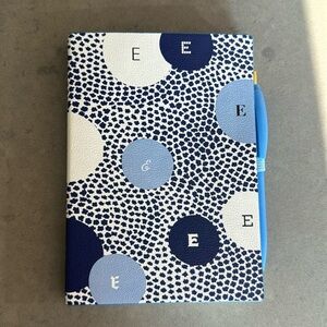 Anthropologie Notebook - blue/white E initial notebook w/pen